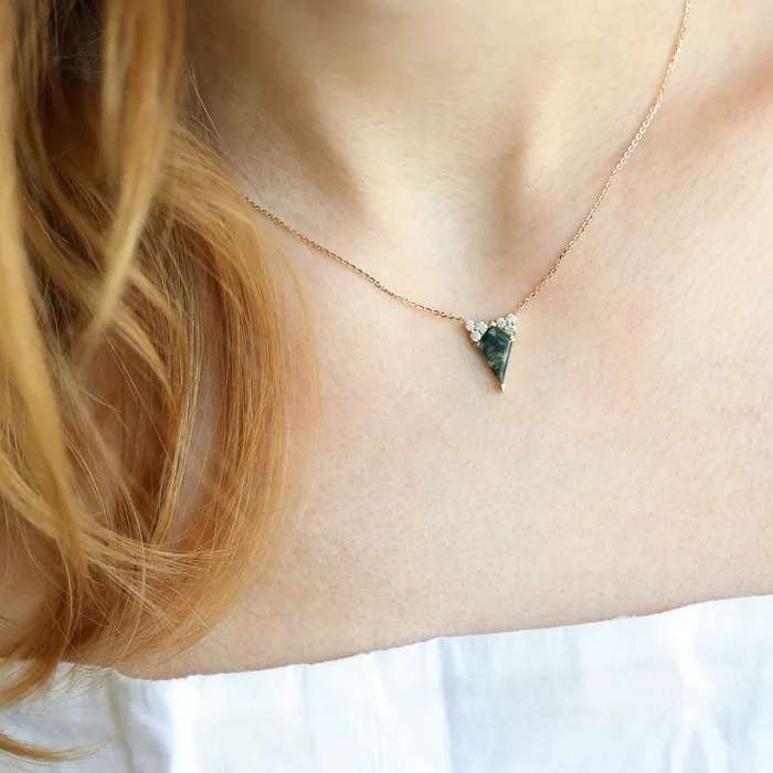 Necklaces Capucinne Dawn Moss Agate Necklace With Accent Diamonds