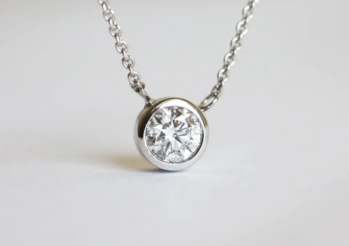 Necklaces Capucinne Minimalist Diamond Solitaire Necklace 033 Carat Bezel Set