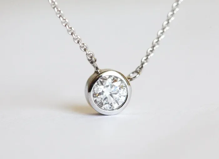 Necklaces Capucinne Minimalist Diamond Solitaire Necklace 033 Carat Bezel Set