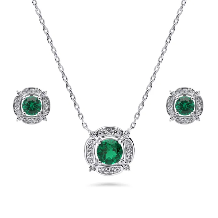 Necklaces Flower Halo CZ Necklace and Earrings in Sterling Silver BERRICLE