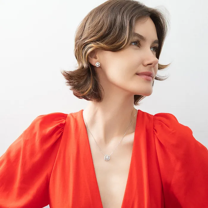 Necklaces Flower Halo CZ Necklace and Earrings in Sterling Silver BERRICLE