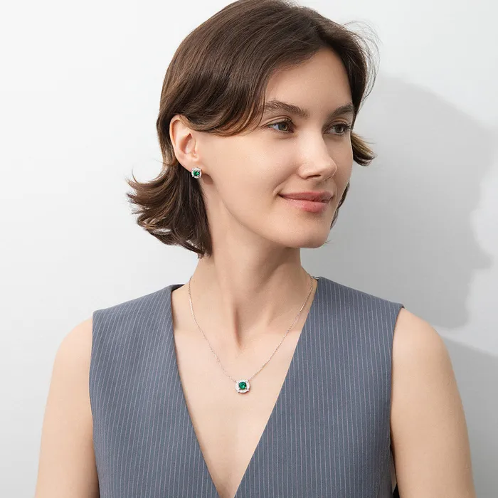 Necklaces Flower Halo CZ Necklace and Earrings in Sterling Silver BERRICLE