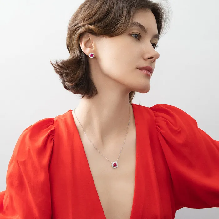 Necklaces Flower Halo CZ Necklace and Earrings in Sterling Silver BERRICLE