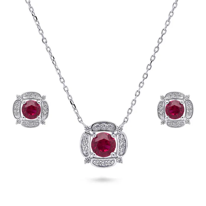 Necklaces Flower Halo CZ Necklace and Earrings in Sterling Silver BERRICLE