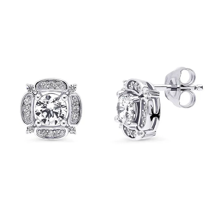 Necklaces Flower Halo CZ Necklace and Earrings in Sterling Silver BERRICLE