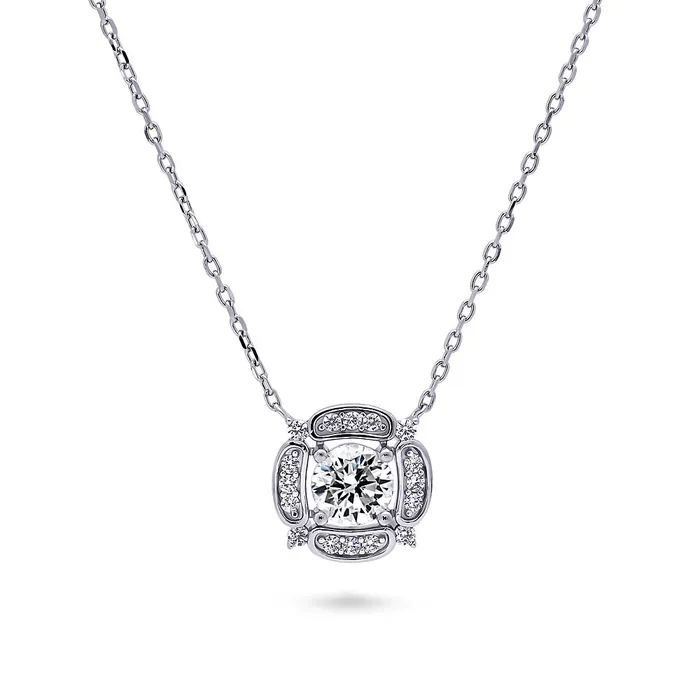 Necklaces Flower Halo CZ Necklace and Earrings in Sterling Silver BERRICLE