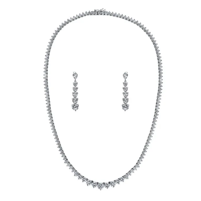 Necklaces Graduated CZ Necklace and Earrings in Sterling Silver BERRICLE