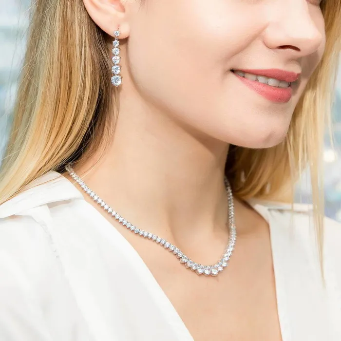 Necklaces Graduated CZ Necklace and Earrings in Sterling Silver BERRICLE