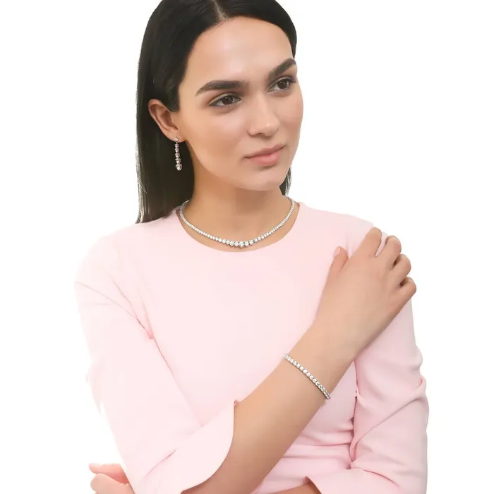 Necklaces Graduated CZ Necklace and Earrings in Sterling Silver BERRICLE