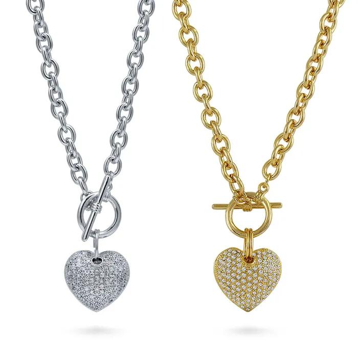 Necklaces Heart CZ Toggle Necklace in 2Tone 2 Piece BERRICLE