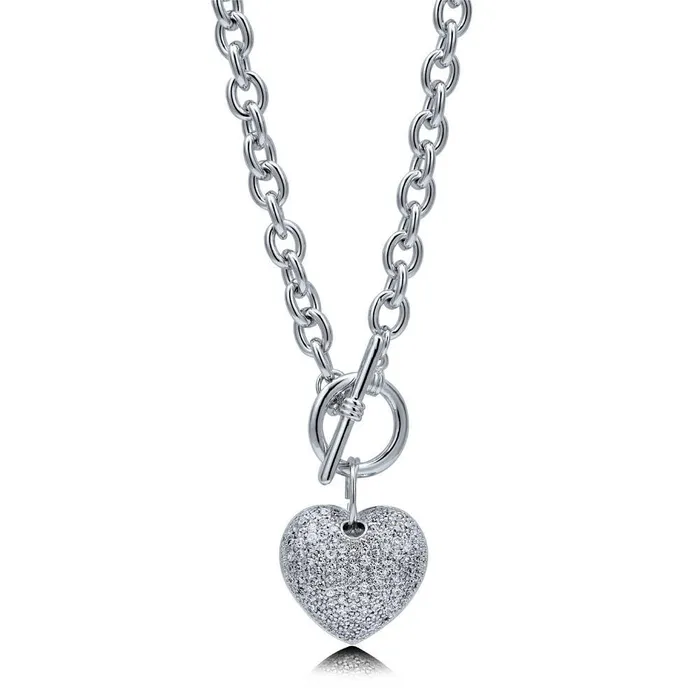 Necklaces Heart CZ Toggle Necklace in 2Tone 2 Piece BERRICLE
