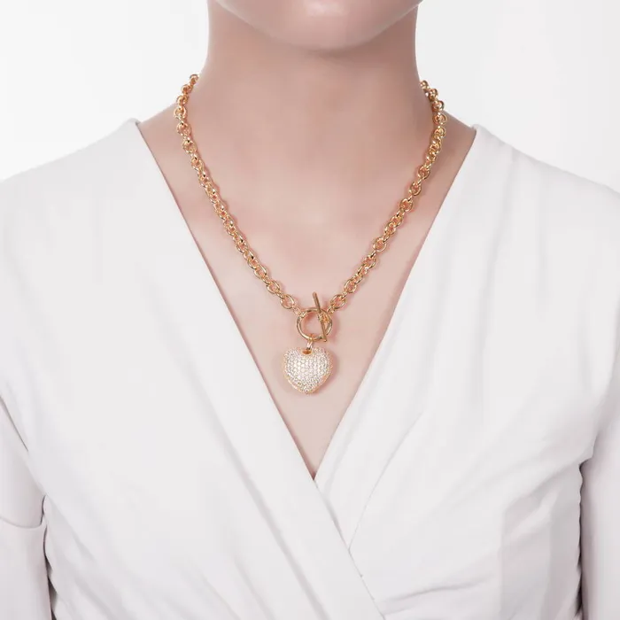 Necklaces Heart CZ Toggle Necklace in 2Tone 2 Piece BERRICLE