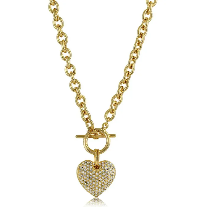 Necklaces Heart CZ Toggle Necklace in 2Tone 2 Piece BERRICLE