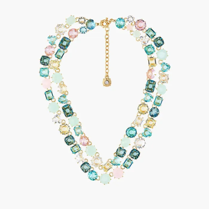 Necklaces Les Nereides Les Nereides La Diamantine Acqua Azzura Stones Luxurious 2 Row Necklace Necklaces Les Nereides Les Nereides La Diamantine Acqua Azzura Stones Luxurious 2 Row Necklace