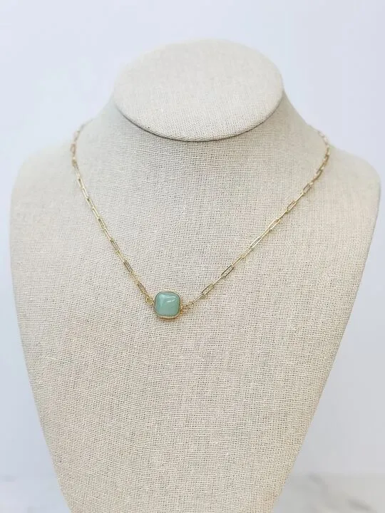 Necklaces Prep Obsessed Semi Precious Square Stone Necklace Green