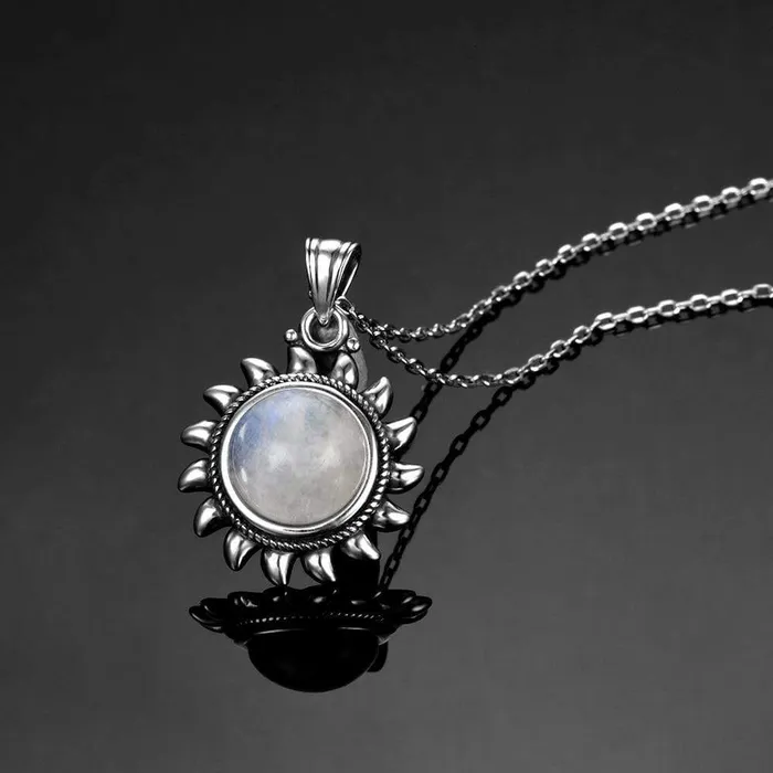 Necklaces WickedAF Majestic Sun Natural Moonstone Sterling Silver Necklace