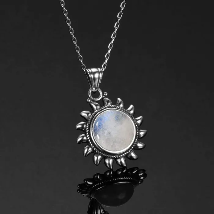 Necklaces WickedAF Majestic Sun Natural Moonstone Sterling Silver Necklace