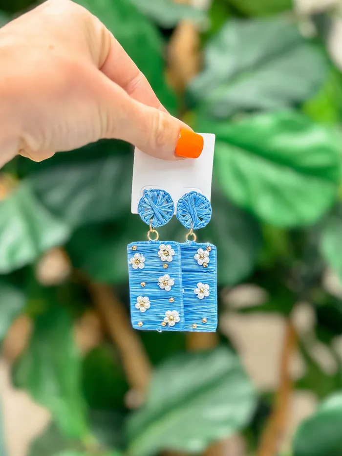 Pearl Beaded Flower Raffia Statement Earrings Blue Prep Obsessed ESS Earrings Pearl Beaded Flower Raffia Statement Earrings Blue Prep Obsessed ESS Earrings