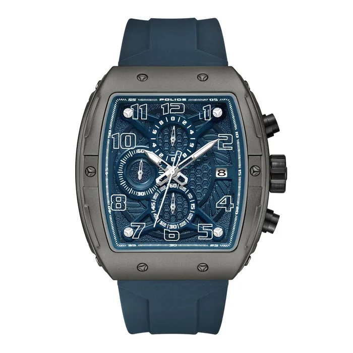 Police Watches Police Urban Rebel Gents Blue Dial IP Gun Case Blue Silicone Strap Watch