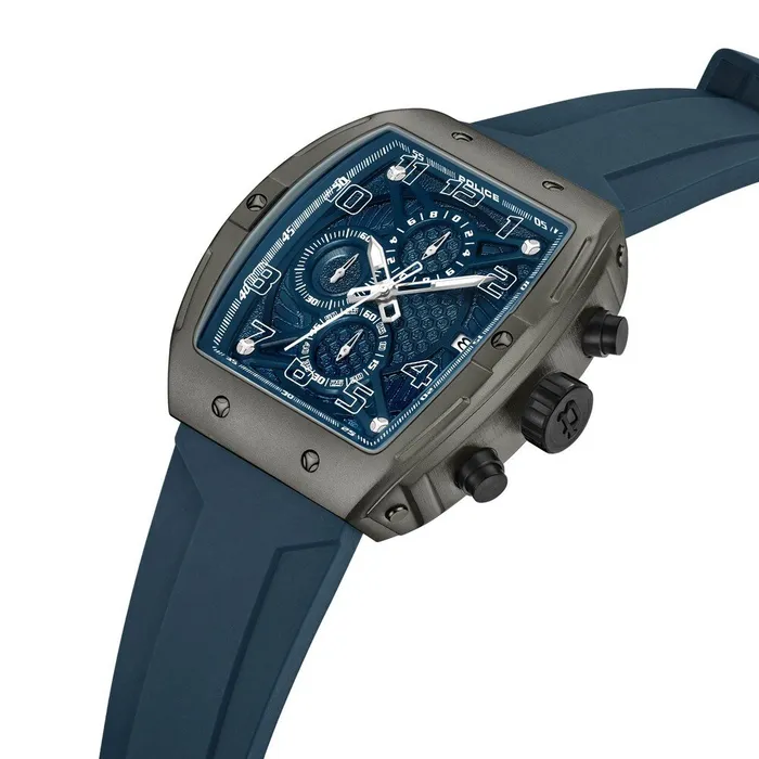 Police Watches Police Urban Rebel Gents Blue Dial IP Gun Case Blue Silicone Strap Watch Police Watches Police Urban Rebel Gents Blue Dial IP Gun Case Blue Silicone Strap Watch