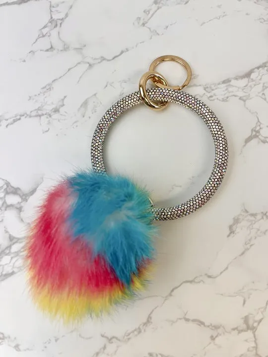 Pom Pom Crystal Rhinestone Bangle Key Ring Rainbow Prep Obsessed MONT Rings