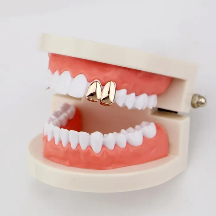 PreStyled Sets Dropshipped via Social Commerce Network CALANDIS Halloween Vampire 18K Golden 2Pcs Tooth Grills Hip Hop Accessories Rose Gold