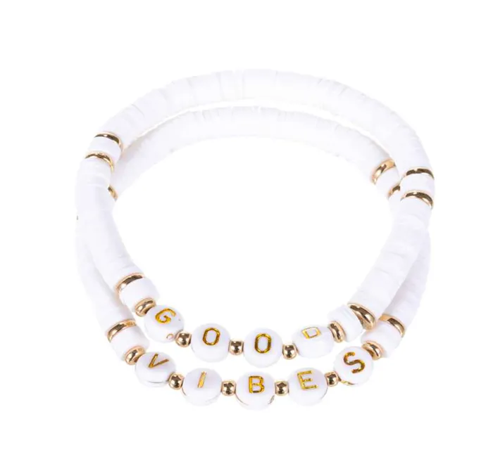 Prep Obsessed ESS Bracelets Good Vibes Stretch Bracelet Set White Prep Obsessed ESS Bracelets Good Vibes Stretch Bracelet Set White