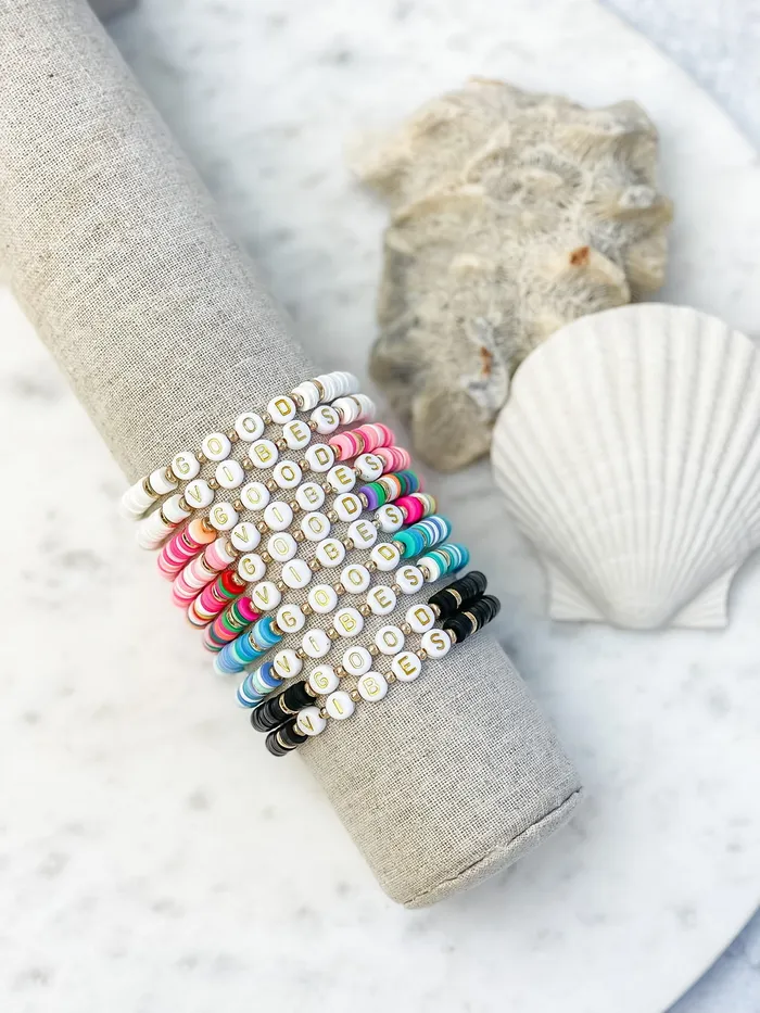 Prep Obsessed ESS Bracelets Good Vibes Stretch Bracelet Set White Prep Obsessed ESS Bracelets Good Vibes Stretch Bracelet Set White