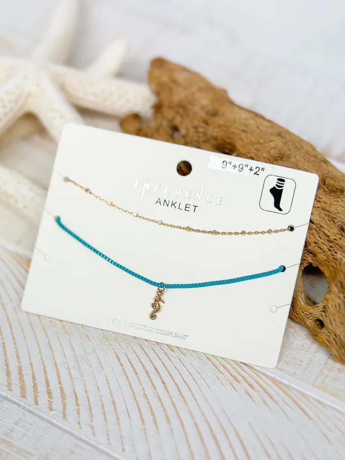 Prep Obsessed ESS Bracelets Sea Life Ankle Bracelet Set Blue Seahorse