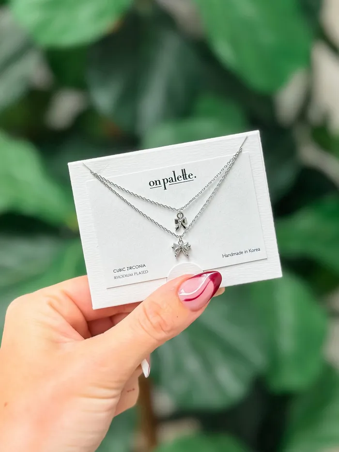 Prep Obsessed FC Necklaces Cubic Zirconia Layered Bow Necklace White Gold
