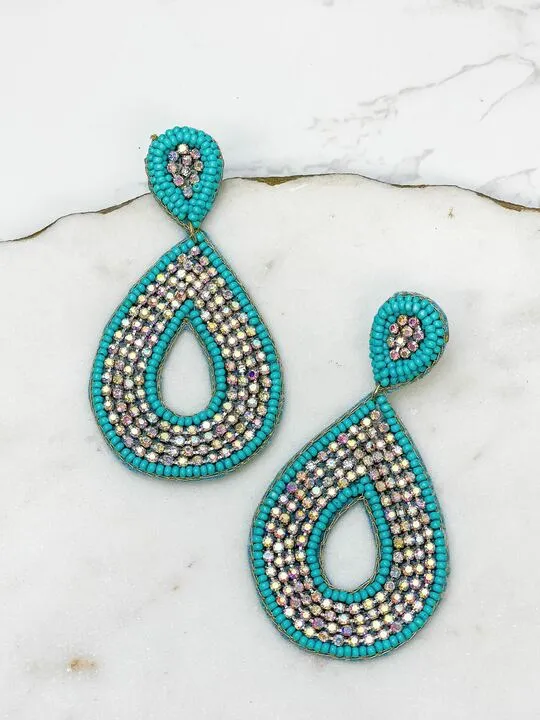 Prep Obsessed MOA Earrings Glitzy Seed Bead Teardrop Dangle Earrings Turquoise