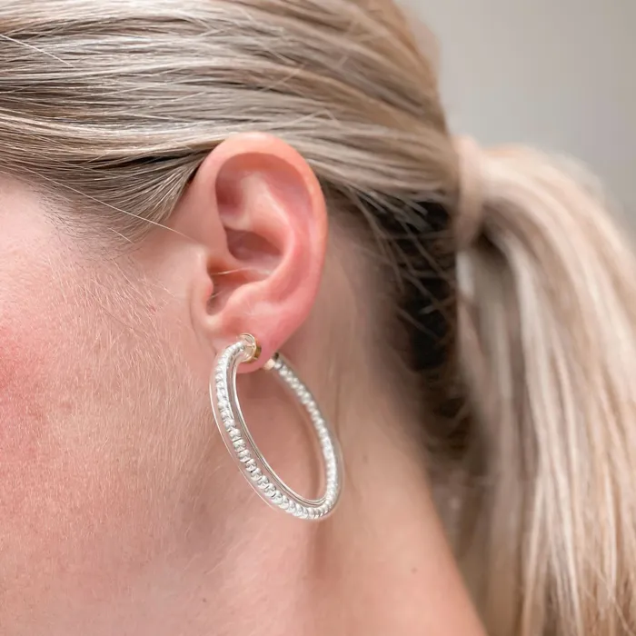 Prep Obsessed PR Earrings Beaded Jelly Tube Hoop Earrings Silver
