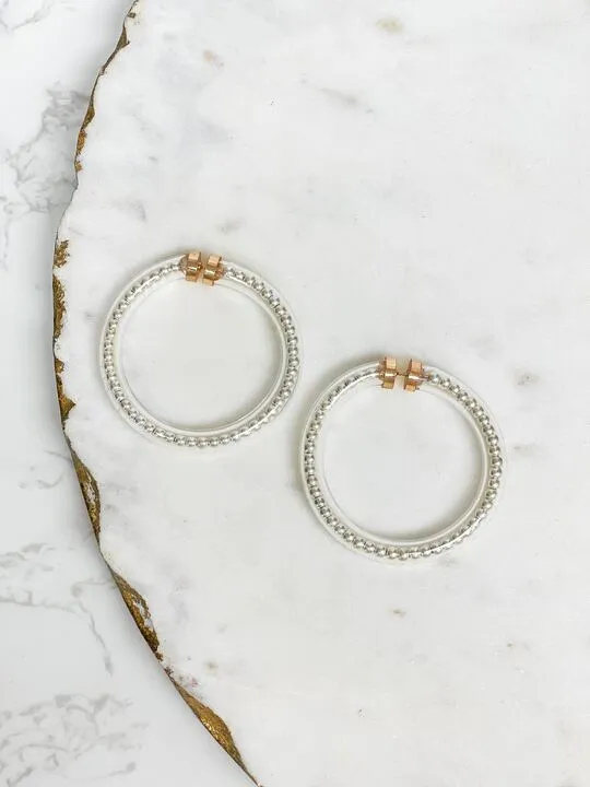 Prep Obsessed PR Earrings Beaded Jelly Tube Hoop Earrings Silver