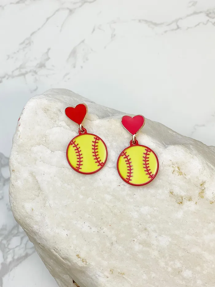Prep Obsessed PR Earrings Heart Post Softball Dangle Earrings