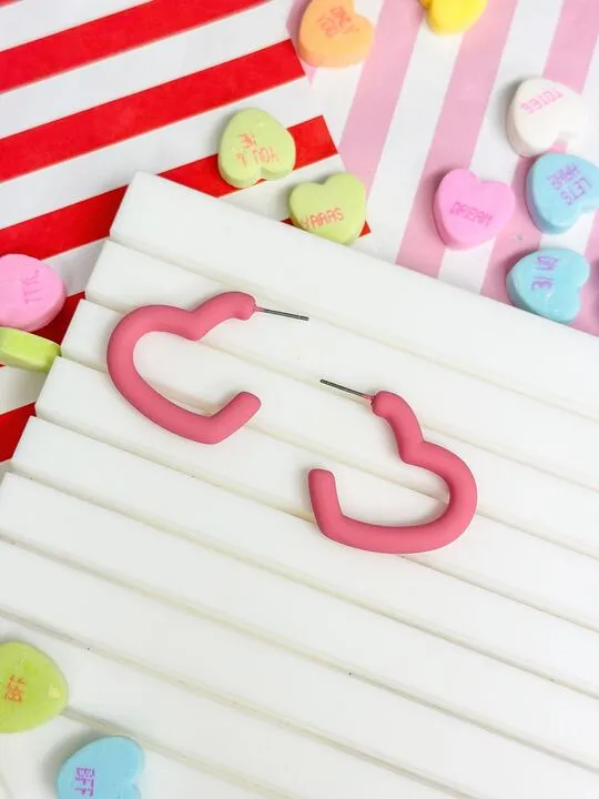 Prep Obsessed PR Earrings Pink Open Heart Hoop Earrings