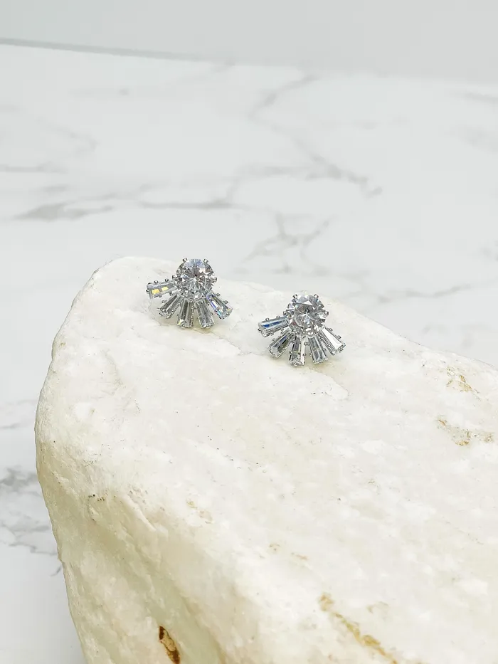 Prep Obsessed PR Earrings Rhinestone HalfCircle Ray Stud Earrings Silver Prep Obsessed PR Earrings Rhinestone HalfCircle Ray Stud Earrings Silver