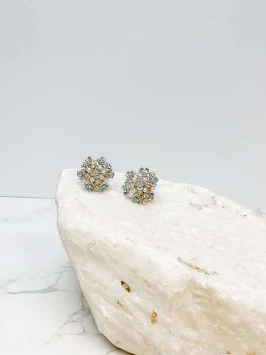 Prep Obsessed PR Pearl Flower Cluster Post Earrings Blue Earrings