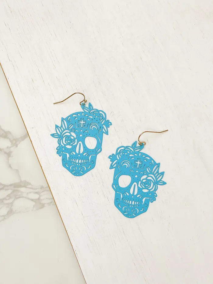 Prep Obsessed RNK Earrings Skull Statement Dangle Earrings Turquoise