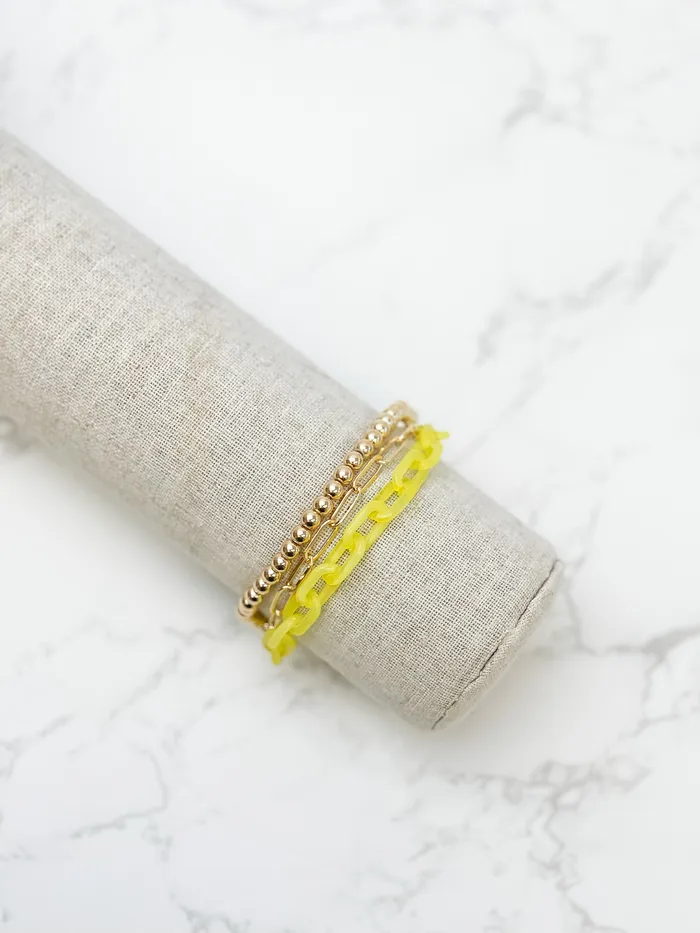 Prep Obsessed RS Bracelets Gold Bead Chunky Chain Layer Bracelet Yellow