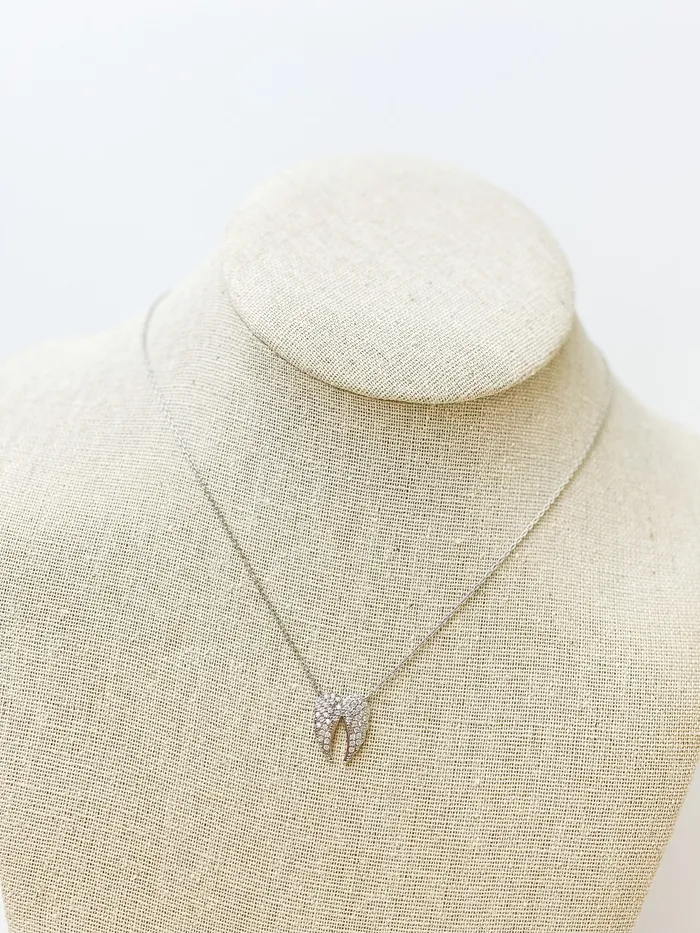 Prep Obsessed SB Necklaces Cubic Zirconia Angel Wings Pendant Necklace White Gold