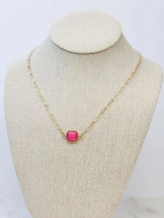Prep Obsessed Semi Precious Square Stone Necklace Guava Necklaces