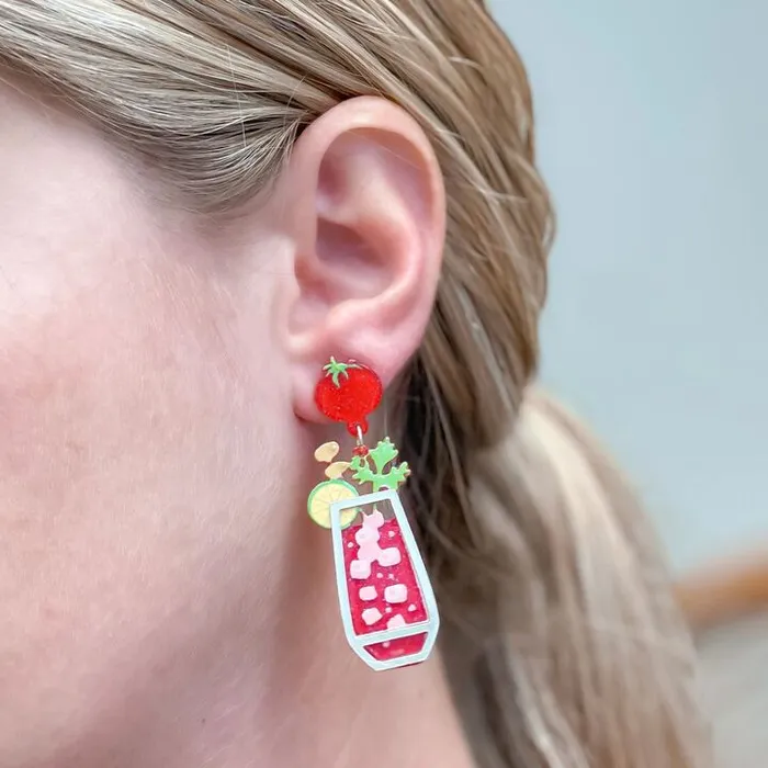 Prep Obsessed VP Earrings Bloody Mary Glitter Dangle Earrings
