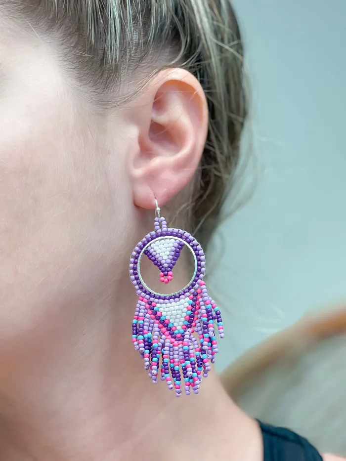 Purple Dreamcatcher Fringe Seed Bead Dangle Earrings Prep Obsessed MOA Earrings Purple Dreamcatcher Fringe Seed Bead Dangle Earrings Prep Obsessed MOA Earrings