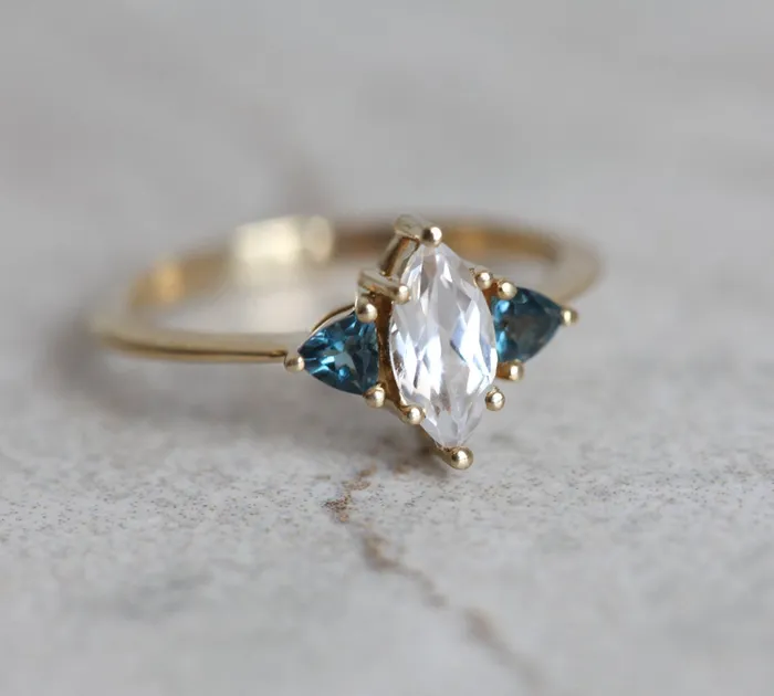 Rain White Sapphire Topaz Ring Capucinne Rings