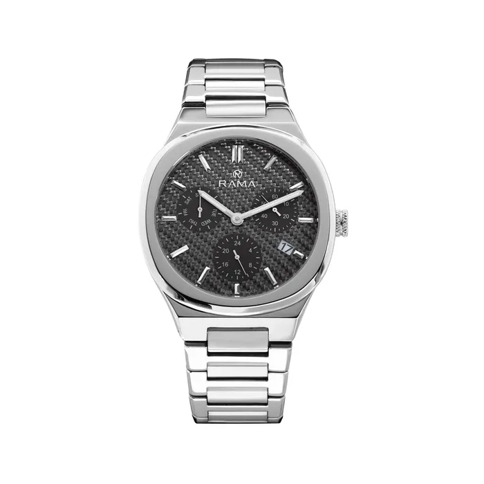 Rama Bracelets Rama Mens Quartz Watch Full Stainless Steel Case Bracelet With Black Carbon Fiber Dial Rama Bracelets Rama Mens Quartz Watch Full Stainless Steel Case Bracelet With Black Carbon Fiber Dial
