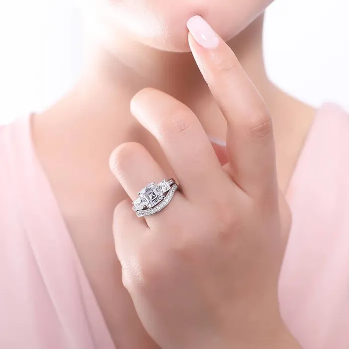 Rings 3Stone 41ct Asscher CZ Ring Set in Sterling Silver BERRICLE