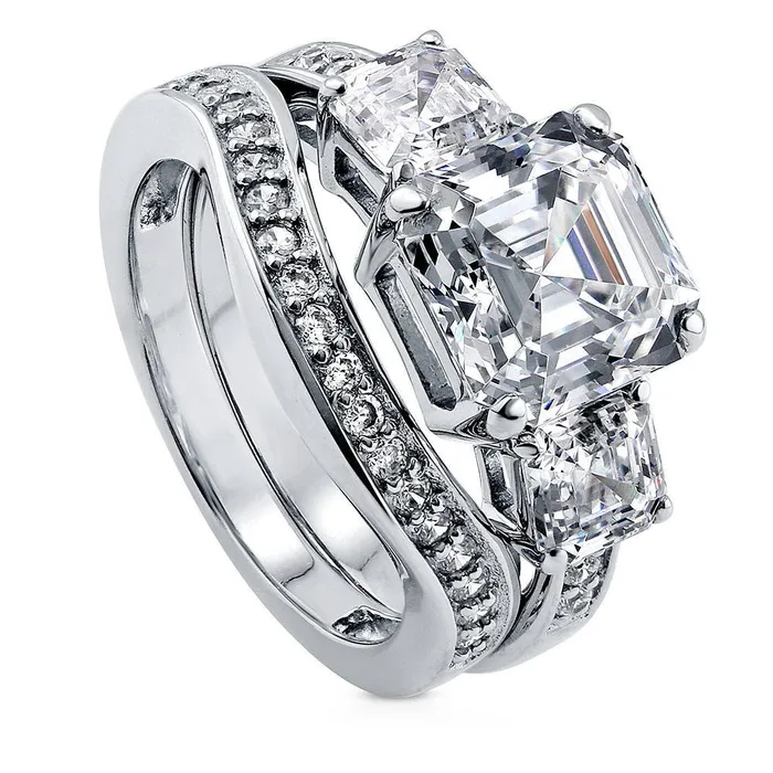 Rings 3Stone 41ct Asscher CZ Ring Set in Sterling Silver BERRICLE