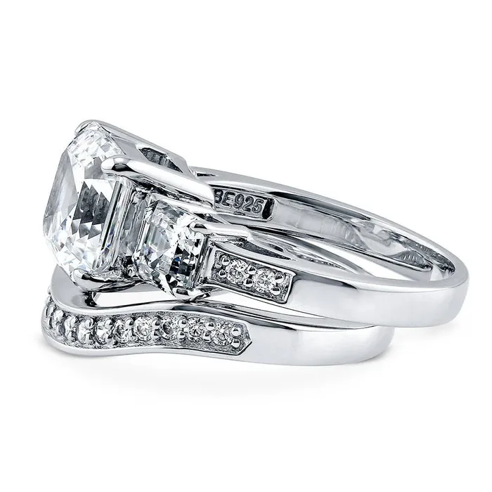 Rings 3Stone 41ct Asscher CZ Ring Set in Sterling Silver BERRICLE