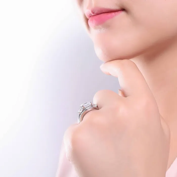 Rings 3Stone 41ct Asscher CZ Ring Set in Sterling Silver BERRICLE