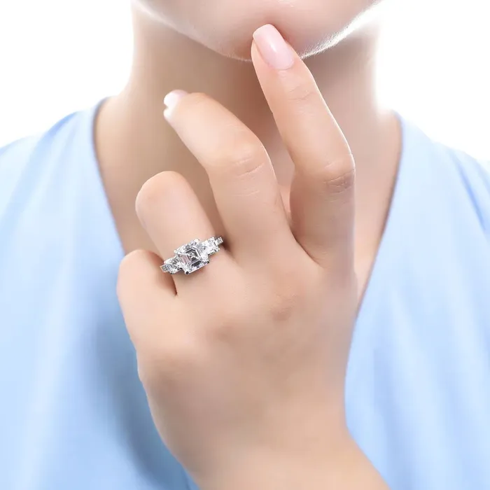 Rings 3Stone 41ct Asscher CZ Ring Set in Sterling Silver BERRICLE